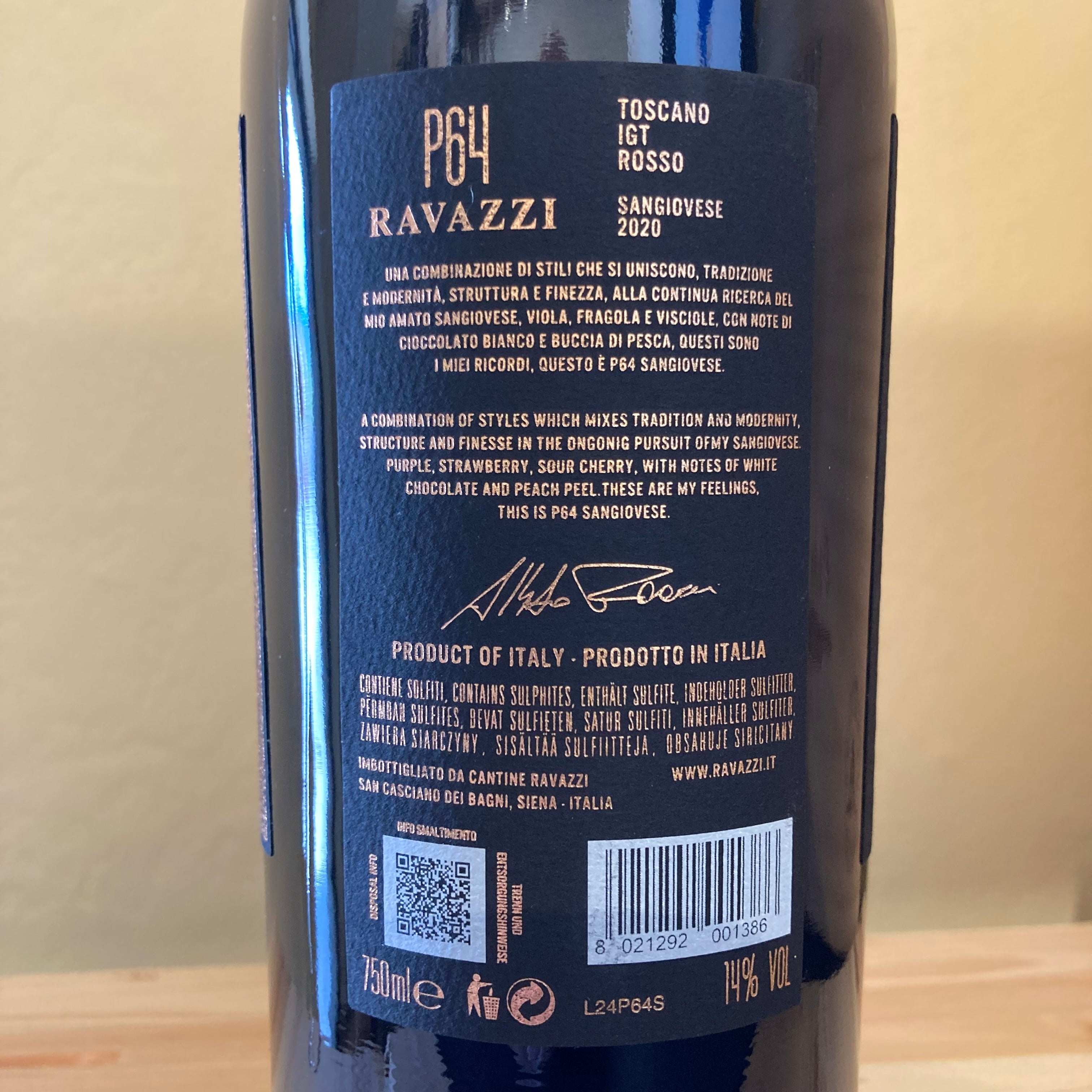 Ravazzi 'P64 Sangiovese' Toscana IGT 2020 Cantine Ravazzi