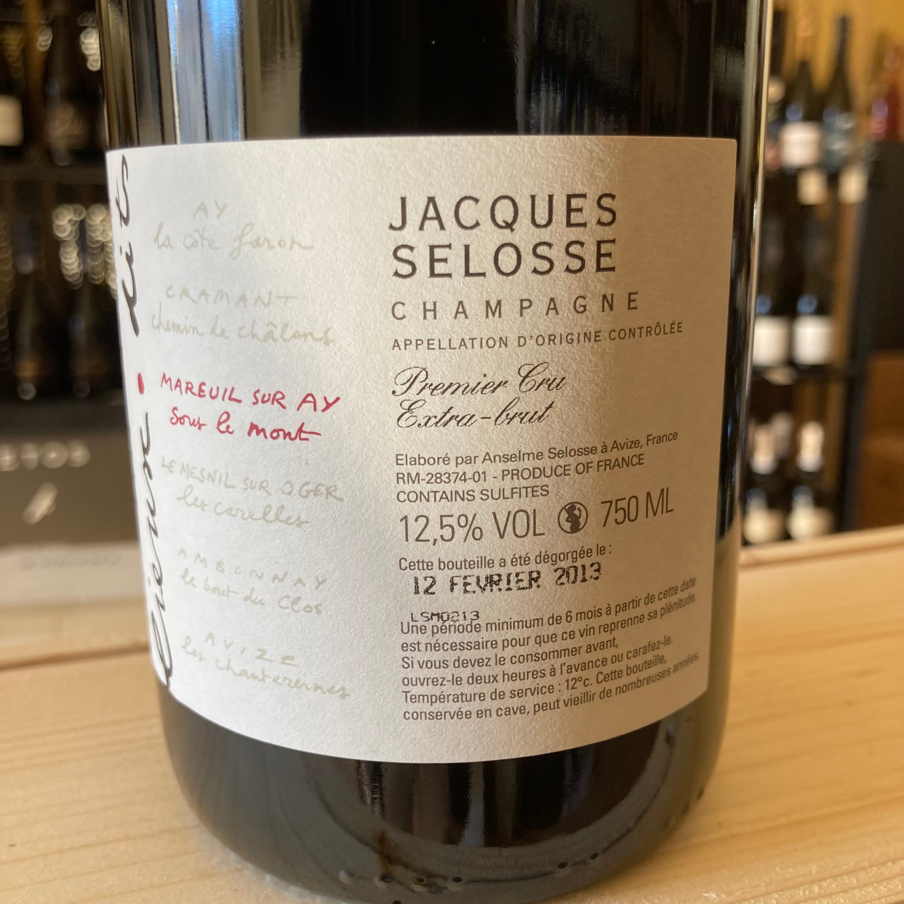 Jacques Selosse Lieux-dits 'Sous le Mont' Mareuil Sur Ay Grand Cru Extra Brut (Deg. 2013)